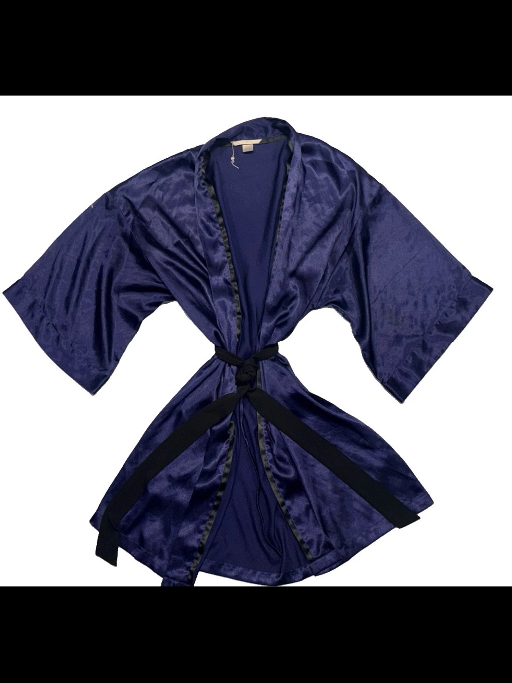Victoria’s Secret Y2k Purple Black Trim Satin Kimono Midi Robe Sz. Small